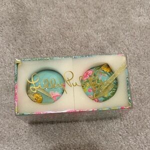 Lilly Pulitzer Floral Ornament Duo with Gold Accents